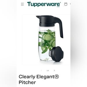 NEW (NIP) Tupperware Clearly Elegant Pitcher with Black Seal, 1 3/4 qt